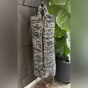 Black & White Marled Knit Long Vest